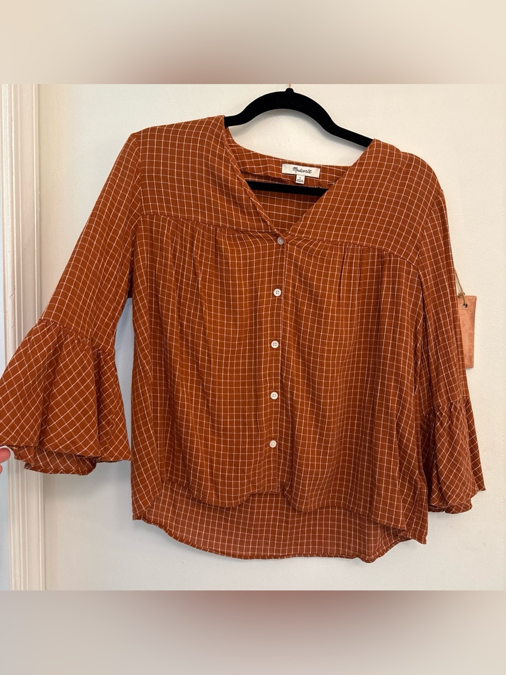 Madewell Rust-Orange Grid Button-Front Blouse
